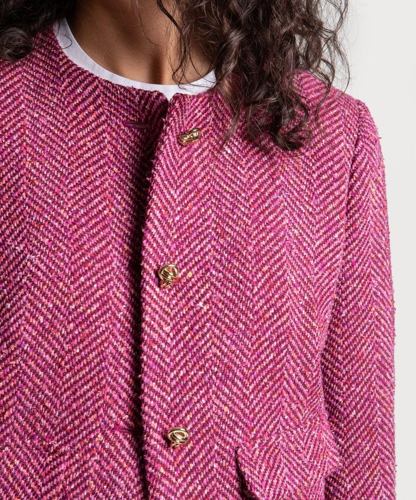 Short Herringbone Boucle Blazer