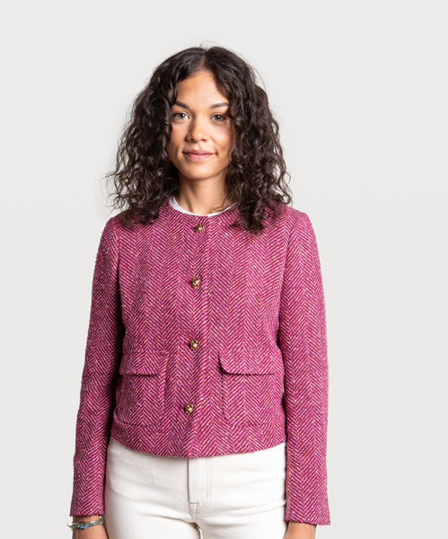 Short Herringbone Boucle Blazer