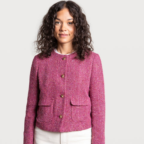 Short Herringbone Boucle Jacket