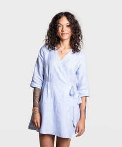 Striped Linen Wrap Dress Short