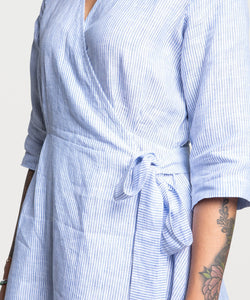 Striped Linen Wrap Dress Short