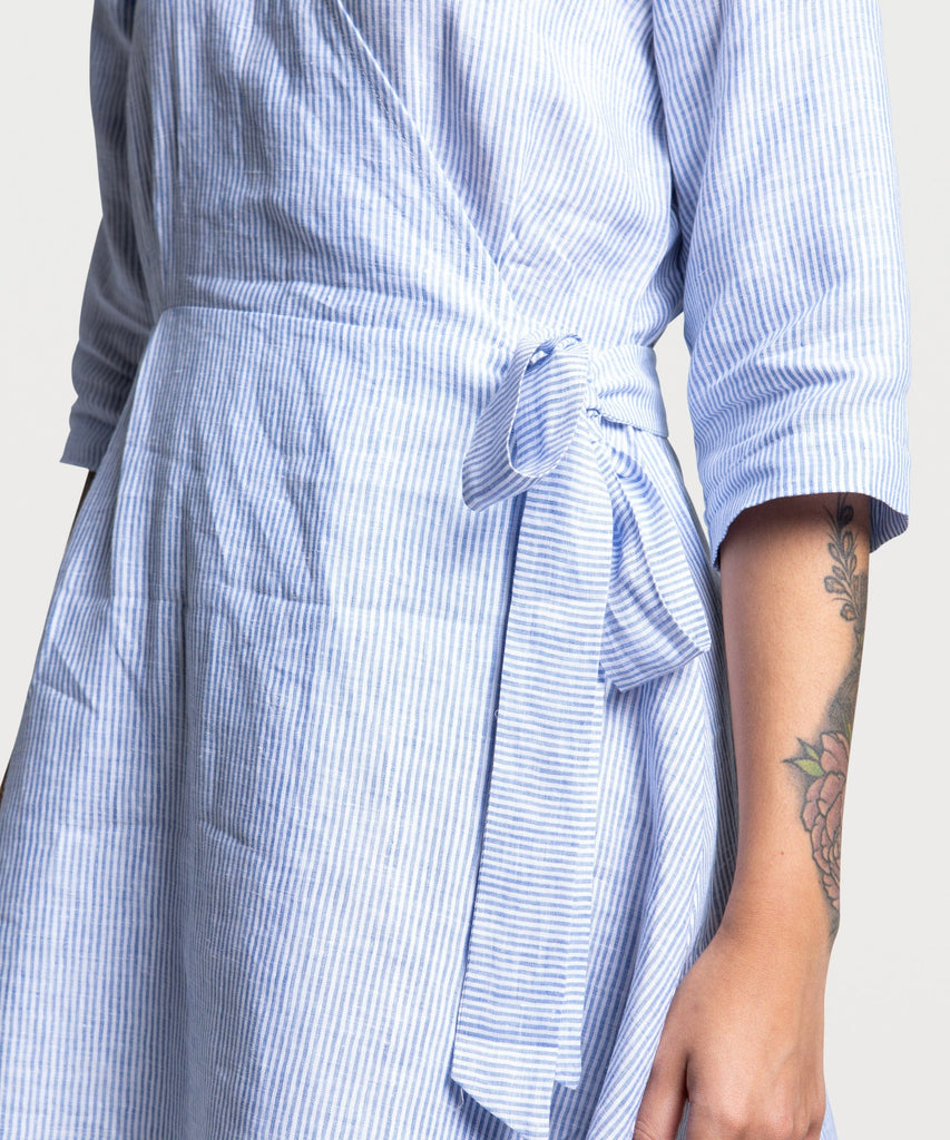 Striped Linen Wrap Dress Short