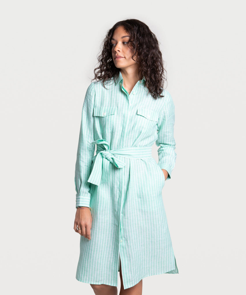 Gestreiftes Hemdblusenkleid aus Leinen