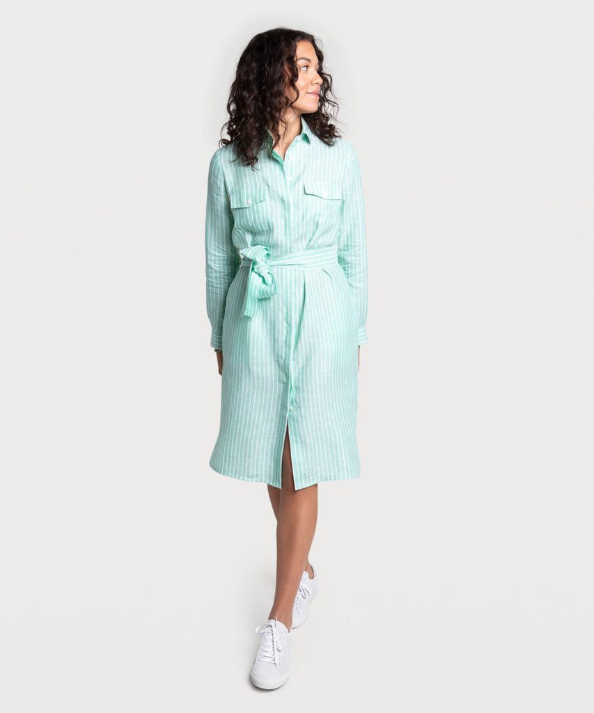 Gestreiftes Hemdblusenkleid aus Leinen
