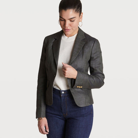 Short Linen Herringbone Blazer
